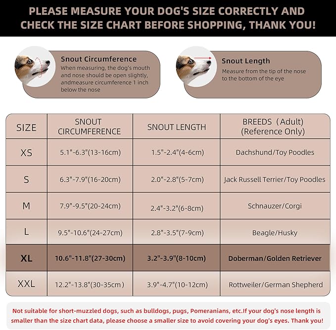 Dog Muzzle, Breathable Soft for Large Dogs to Anti & Prevent Barking Biting Chewing, Reflective & Adjustable Basket Muzzle with Air Mesh for Doberman Brown XL