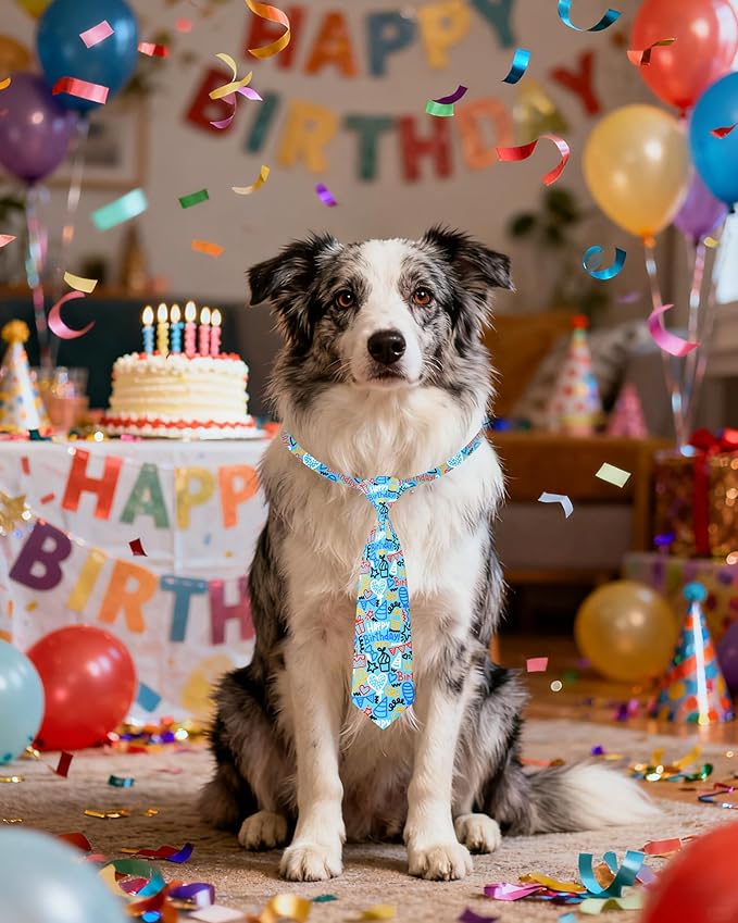 PET SHOW 10 Pack Happy Birthday Big Dog Ties Neckties for Large Breed Dogs XL Balloon Cake Neck Ties Bowties Girl Boy Pets Adjustable Holiday Costume Grooming Accessories Wedding Party Gift Favor