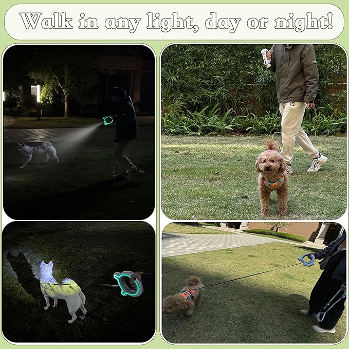Pets 9.84ft Retractable Dog Leashes with LED Up to 66 lbs Anti-Slip Handle and 360°No Tangle Dogs Walking Leash with Built in Poop Bag for Small/Medium/Large Breeds (Yellow)