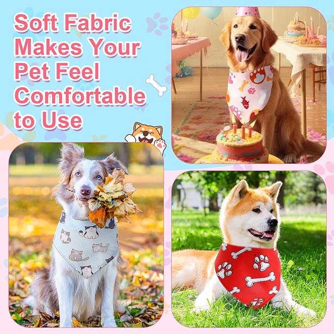 Amylove 120 Pcs Dog Bandanas Bulk Holiday Triangle Dog Pack Puppy Kerchief Bandana Adjustable Pet Scarf for Pet Cat Costume Accessories Decor(Cartoon)