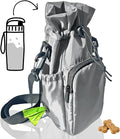 RibbyPup Waterproof Dog Walking Bag with Universal Water Bottle Holder, Built-In Poop Bag Dispenser, Unisex Cross-Body Treat Pouch (Gray)