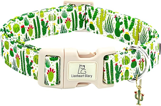 Lionheart glory Dog Collar Green Cactus Print Collar for X-Small Dogs Spring Summer Female or Male Collars Pet Gift Adjustable Heavy-Duty Cute Puppy Collars