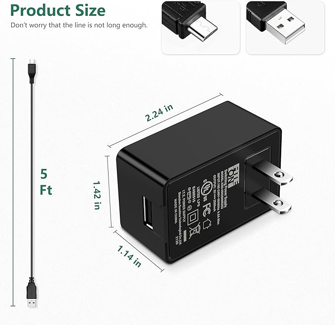 FITE ON 5V USB Plug Pet Feeder Power Adapter Replacement for WOPET Automatic Cat Feeder; iPettie Donuts 6-Meal; Faroro Automatic Cat Feeder Cat Dog Feeder Food Dispenser Charger Power Supply Cord