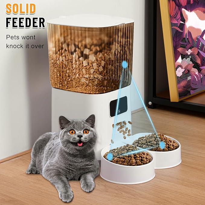 Automatic Pet Feeder, WiFi APP Remote Control Automatic Cat Feeder with Dual Bowls, USB Power Dog Feeder with 5L Storage Bucket, Timed Food Dispenser for Dogs Cats US Delivery