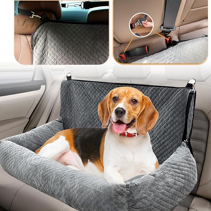 Auto Care Dog Car Seat, Fully Removable and Washable Cover, Easy to Assemble, Memory Foam Filled Comfort Pad, Durable Anti Slip Bottom (Gray)