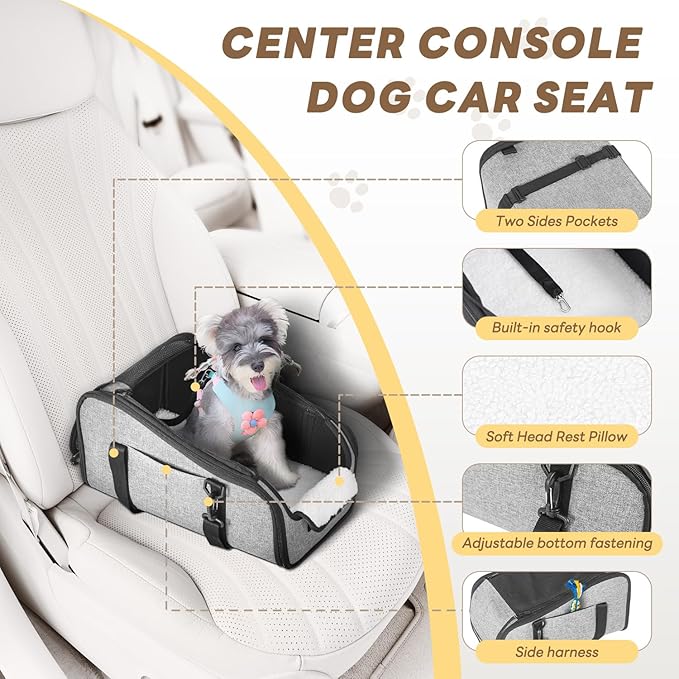 X-ZONE PET Dog Car Seat Pets Center Console Portable Booster Seats with Washable Cushion Safety Belt for Small Cats Suitable for Small Pets Up to 9 Lbs