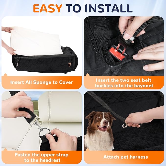 Rengue Dog Car Seat for Large/Medium Dogs, Dog Car Bed for Backseat Washable Pet Travel Safety with Storage Pockets for Easy Cleaning Fits for All Cars (33 * 20 * 7.9 Inch)