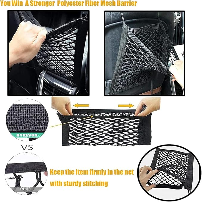 DYKESON Dog Car Net Barrier Pet Barrier with Car Mesh Organizer for Dog & Child, Safety Divider with Storage Pouch, Easy Install for Cars & SUVs