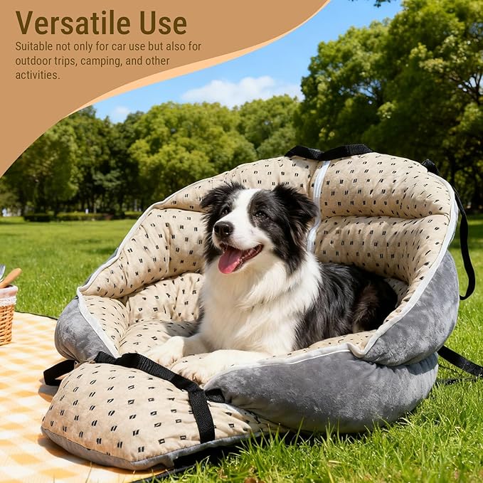 Haofy Pet Booster Car Seat Portable Travel Carrier Bed with Safety Tether Comfortable PP Cotton Cushion All Seasons Universal Car Seat for Small Dogs Cats