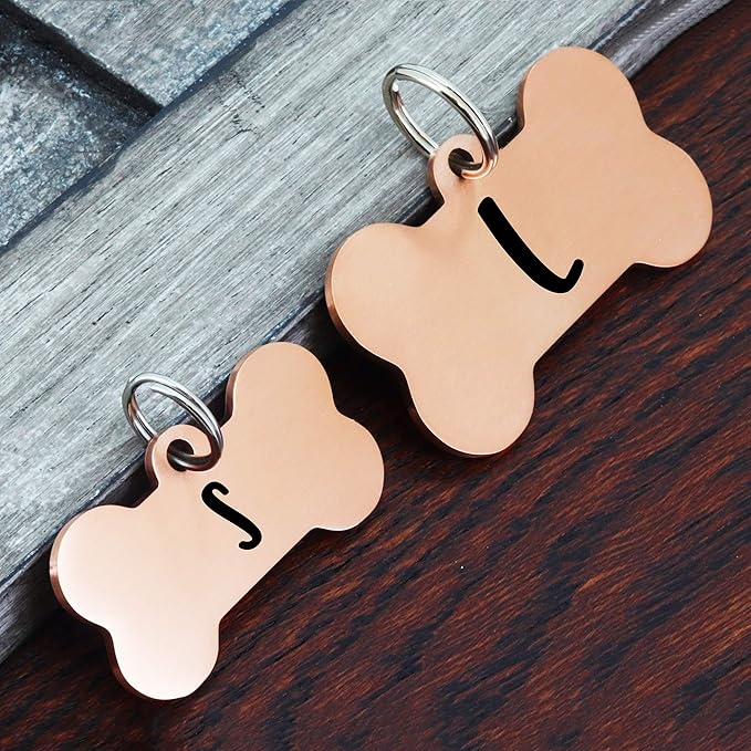 Ultra Joys Stainless Steel Dog ID Tag - Personalized Front and Back Engraving, Bone Tag Mountain Design, Rose Large