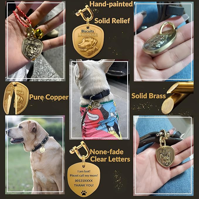 Vintage Pure Copper Pet ID Tags,Personalized Dog Tags,Three-Dimensional Relief Pet Pattern,Lettering on The Front and Back,Custom Pet Tags (A20-Bichon Frise)