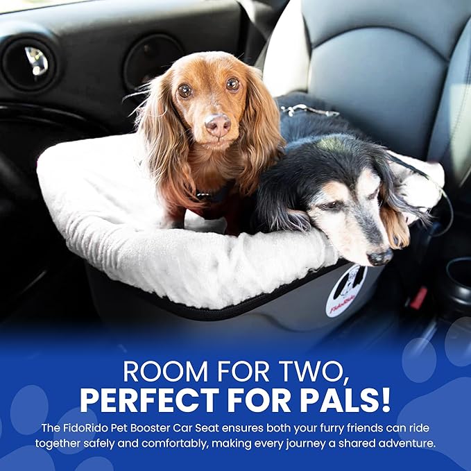 FidoRido Dog Car Seat - Pet Booster Seat for Small to Large Dogs with Comfortable Cushions, Sherpa Cover, and Safety Straps, Easy to Install, and Ideal for Travel, White Sherpa - Small Harness