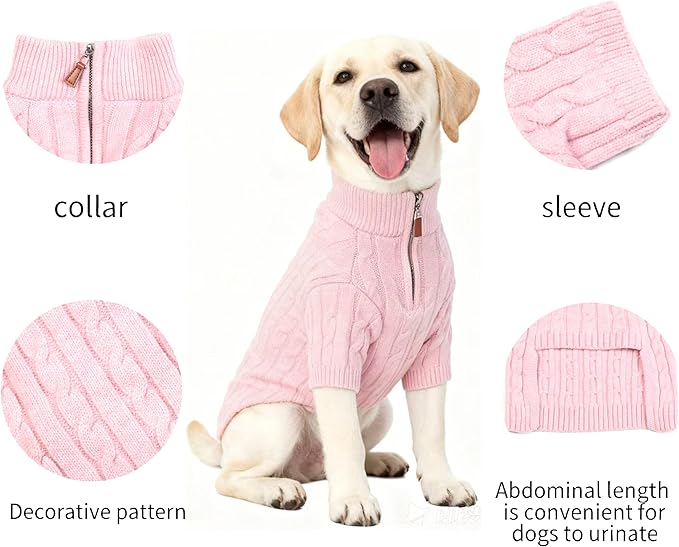 Small/Medium Dog Sweater, Warm Dog Winter Coat w/Sleeves, Comfortable High Neck Premium Dog Clothes for Labrador-Best for Holidays, Daily Walks XL Pink