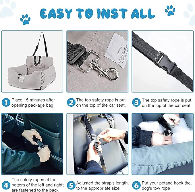 Dog Car Seat Pet Booster Seat Bed for Small Dogs, Puppy Booster Seat Dog Travel Car Carrier Bed with Clip-On Safety Leash and Storage Pocket for Cars/Suvs/Trucks