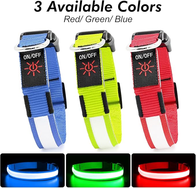 BSEEN Light Up Dog Collar, High Visibility LED Dog Collar Rechargeable Glowing Pet Collar Safety Dog Lights for Night Walking (Ruby Red, Large)