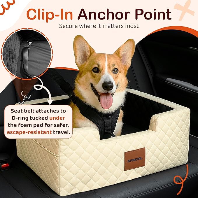 Travel Bed & Booster Seat for 1 Large or 2 Small Dogs | Dog Car Seat for Large and Medium Pets | Plush Car Bed for Vehicles | Removable 600D Oxford Cover, Dual Safety Straps & Non-Slip Base