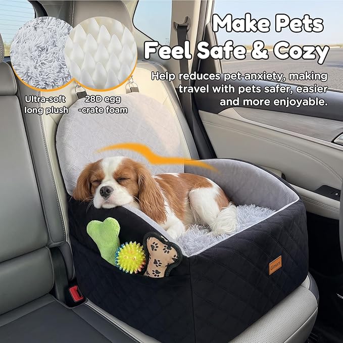Gimars Reversible Dog Car Seat with Long & Short Plush Seat Cushion for Small/Medium Dogs Up to 40lbs, Detachable Washable Anti-Slip Dog Booster Seat with 5.9'' 28D Egg-Crate Foam, Safety Belt, S