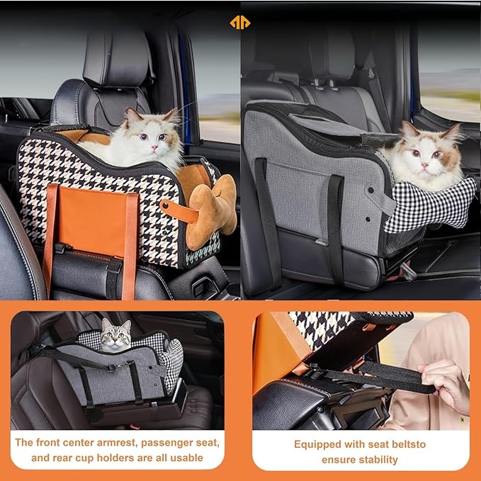 Center Console Dog Car Seat,Pet Puppy Car Seat,Middle Console Dog Armrest Booster Seat for Small Dogs;Cats (Gray)