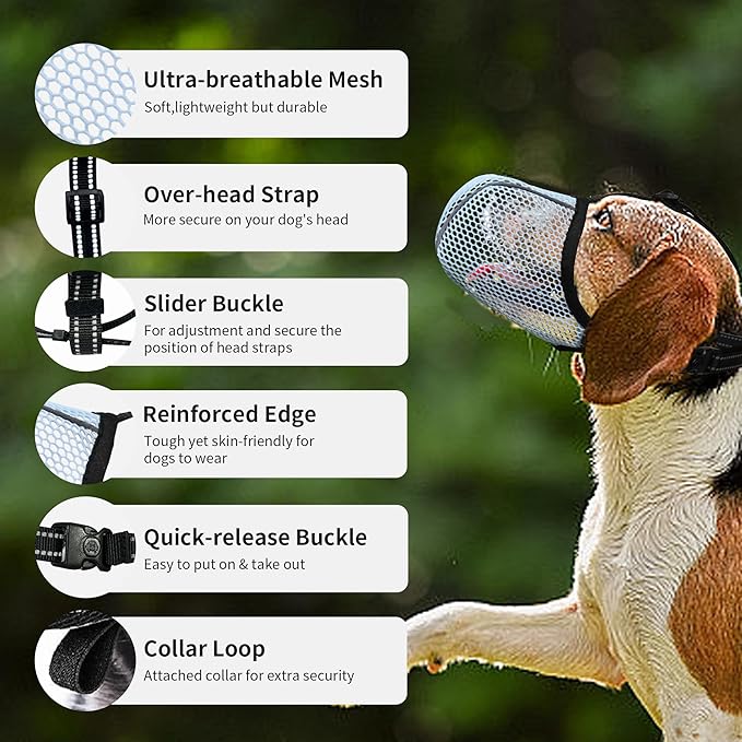 Dog Muzzle, Breathable Soft for Extra Large Dogs to Anti & Prevent Barking Biting Chewing, Reflective & Adjustable Basket Muzzle with Air Mesh for German Shepherd Blue XXL
