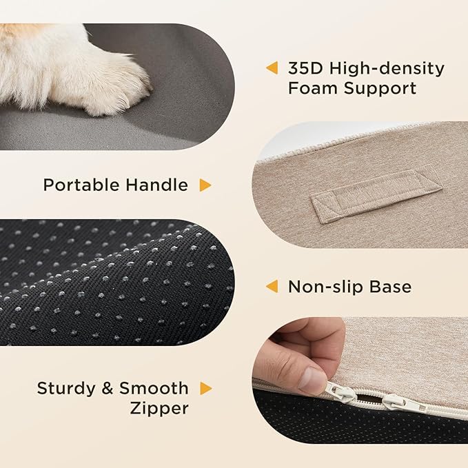 Joydeco Dog Stairs for Bed 29" H, 5-Step Pet Steps for Small Dogs and Cats, Dog Steps for High Bed, Non-Slip Balanced Ramp Indoor Pet Stairs, Beige