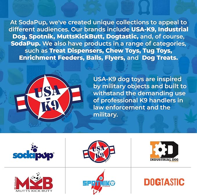 SodaPup USA-K9 Skull – Durable Dog Tug Toy, Chew Toy, & Treat Dispenser Made in USA from Non-Toxic, Pet-Safe, Food Safe Natural Rubber Material for Bonding, Mental & Physical Exercise, & More