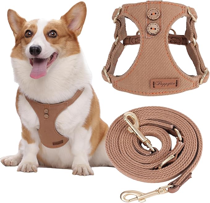 No Pull Dog Harness with Multifunction Dog Leash,Soft Adjustable No Choke Escape Proof Pet Harness Vest for Medium Dogs or Large Dogs,Khaki Camel,M