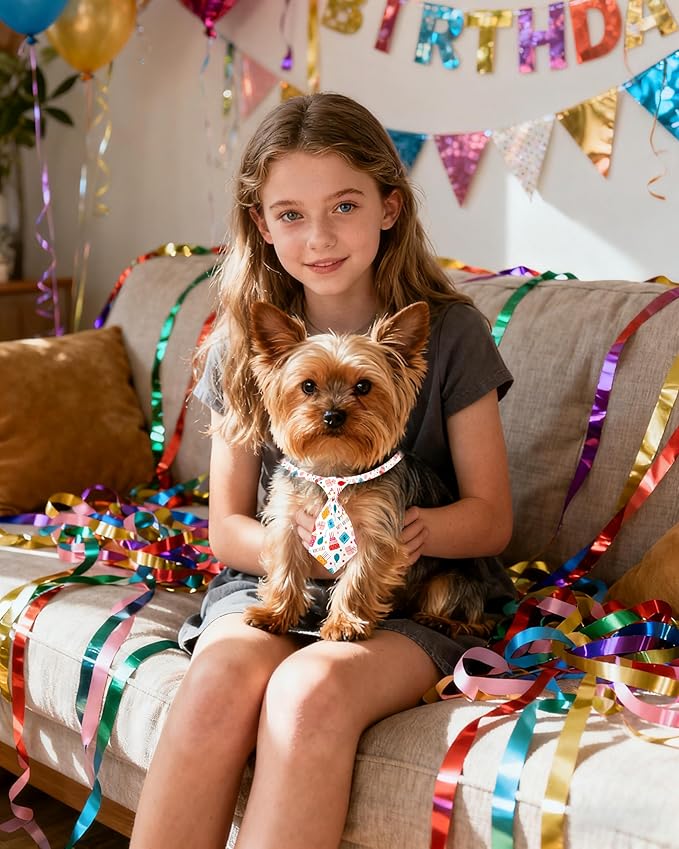 PET SHOW 10 Pack Happy Birthday Small Dog Ties Neckties for Doggies Cats Balloon Cake Neck Ties Bowties Girl Boy Pets Puppy Adjustable Holiday Costume Grooming Accessories Party Gift Favor