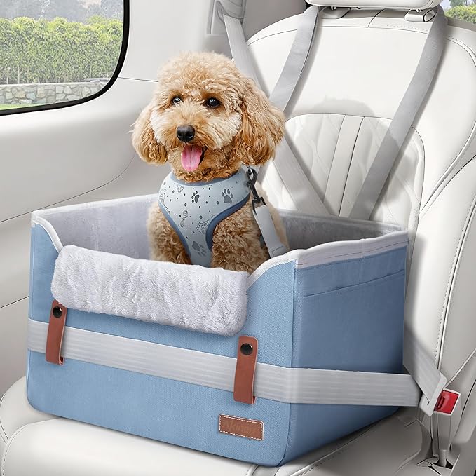 Dog Car Seat for Dog, Soft Portable Pet Booster Car Seat with Clip-On Safety Leash, Blue
