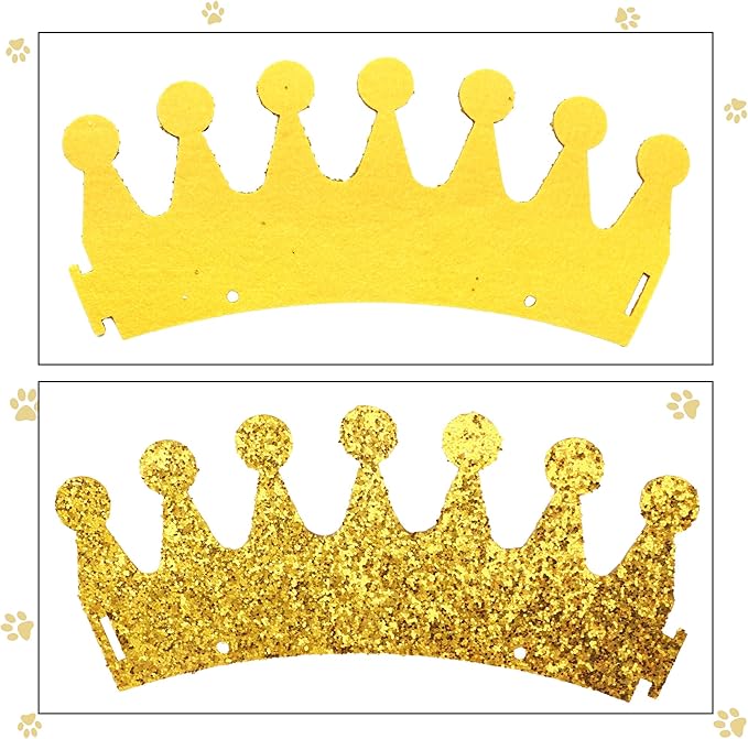 Glitter Dog Birthday Crown, Cat Birthday Hat for Small Dogs, 3.5 Inch Glitter Mini Tiara with Adjustable Strap, Lightweight Felt Headwear for Puppy Milestone Party or Gotcha Day Gold