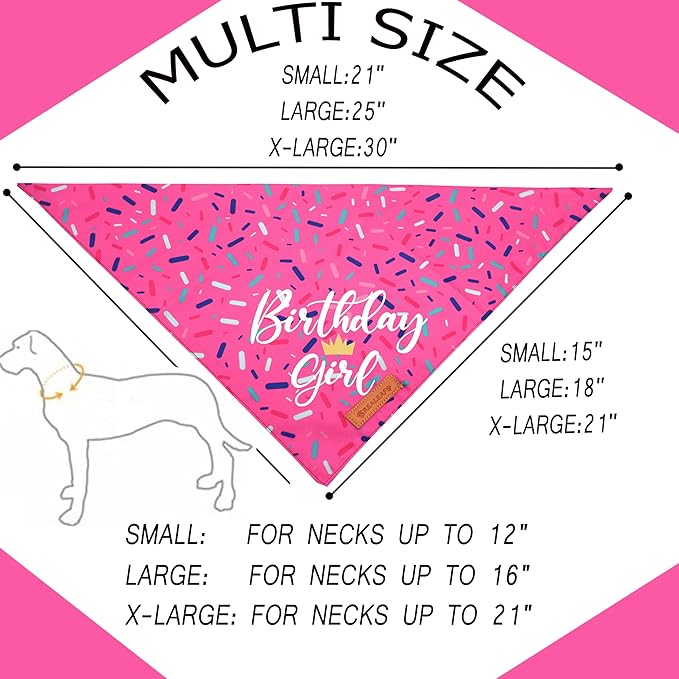 Realeaf Birthday Girl Dog Bandana, Dog Birthday Party Supplies,Premium Durable Fabric, Bandana for Large and Extra Large Dogs (Pink, X-Large)