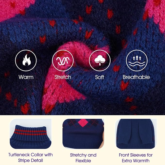 Dog Sweater for Medium Large Dogs, Cold Weather Cable Knit Pullover, Thick Warm Turtleneck Winter Clothes for French Bulldog, Labrador, Golden Retriever, German Shepherd, Great Dane- Blue XXXL