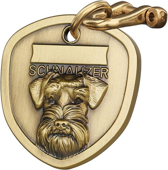Vintage Pure Copper Personalized Dog Tags, Three-Dimensional Relief Pet Pattern, Custom Pet Tags (A22-Schnauzer)