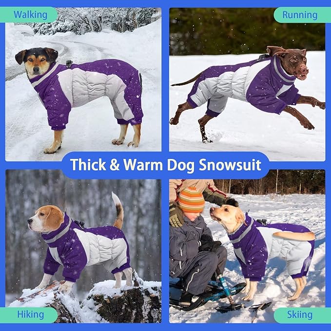 MIGOHI Full Body Dog Coat - Warm Reflective Large Dog Winter Coat with Harness,Turtleneck Fleece Jacket for Dogs,Four-Leg Windproof Puffer Jackets Snowsuit with Zipper for Small Medium Large Dogs,XL