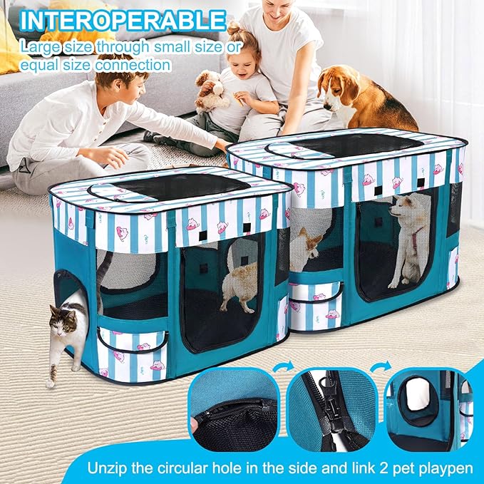 Foldable Dog Playpen Indoor,Expandable Puppy Playpen,Portable Pet Playpen for Small Animals,Waterproof Exercise Kennel Tent Crate for Travel,Camping, Home & Outdoor Use