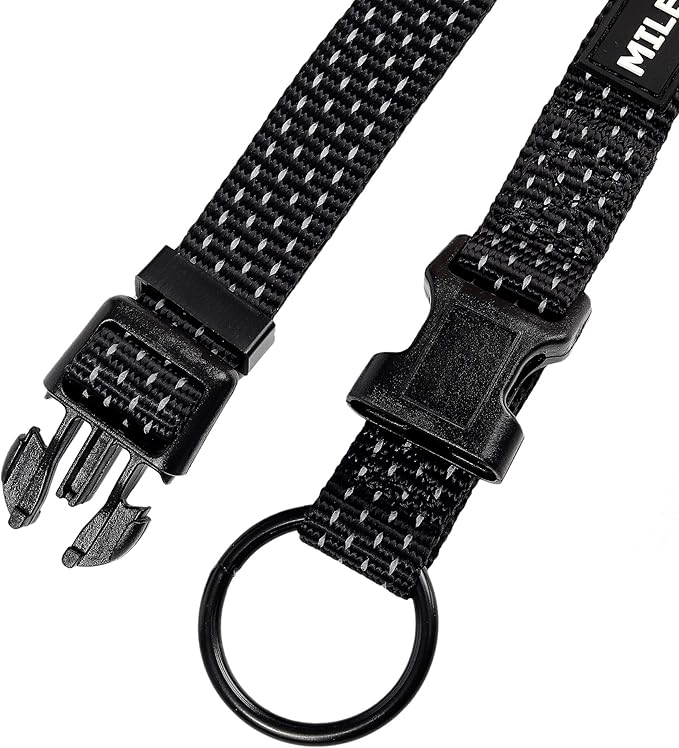 Mile High Life Dog Collar, Nylon Reflective Dog Collars w Pull D-Ring, Light Weight Puppy Collars, Hanger Dog Collars for Large Dogs(Black, Large Neck 16"-21")