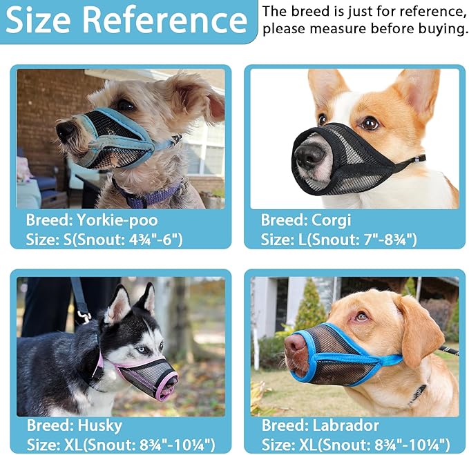 LUCKYPAW Dog Muzzle, Mesh Muzzle for Large Medium Dogs, Soft Mouth Cover to Prevent Biting Chewing, Drinkable Breathable Adjustable Puppy Mouth Guard (XL(Snout: 8¾"-10¼"), Baby Blue)