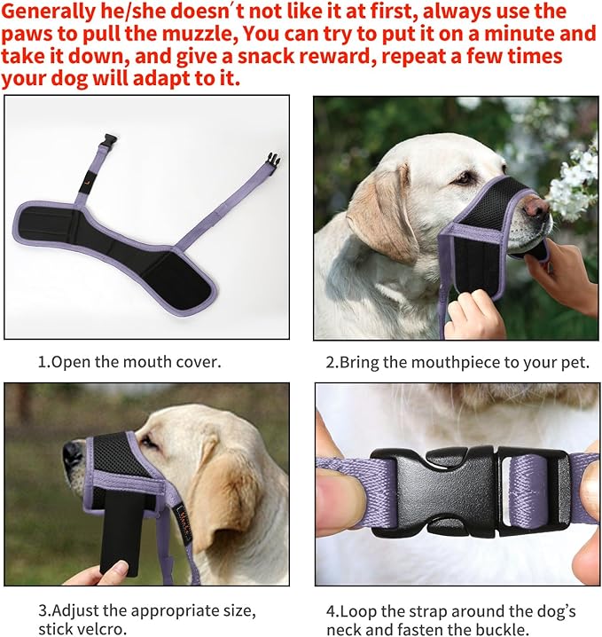 HEELE Dog Muzzle,Soft Nylon Muzzle Anti Biting Barking Chewing,Air Mesh Breathable Drinkable Adjustable Loop Pets Muzzle for Small Medium Large Dogs (Purple,L)