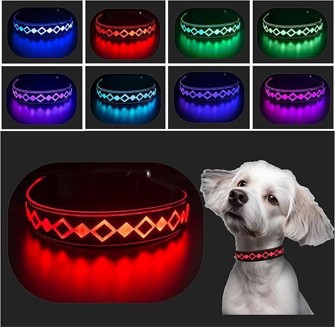 Personalized Flashing Night Dog Collar with Waterproof airtag Holder for Black Dog Night Walking (Black, S(7.87-11.8"))