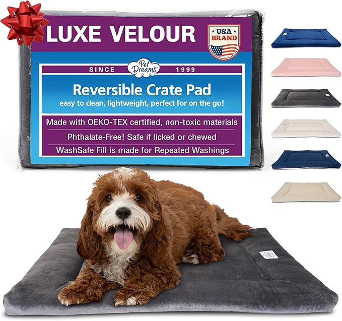 Pet Dreams Dog Crate Pad - Washable Kennel Mat, Crate Pads for Dog Cages, Non-Toxic, Flat Indoor Cat Bed, Fits iCrate 18, 24, 30, 36, 42, 48 Inches (Grey, X Small, 18")