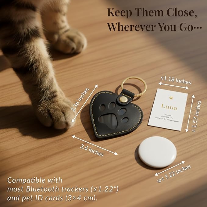 Pet Memorial Keychain – Heart Leather Keepsake for Dog & Cat Lovers, Single & Gift Set, Paw Print Heart