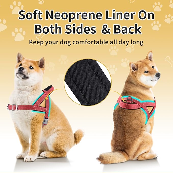 No Pull Dog Harness, Reflective Puppy Harness with Soft Padded Handle, Escape Proof/Quick Fit Adjustable Pet Harness for Small Medium Large Dogs, Easy for Training Walking (Red, XL)