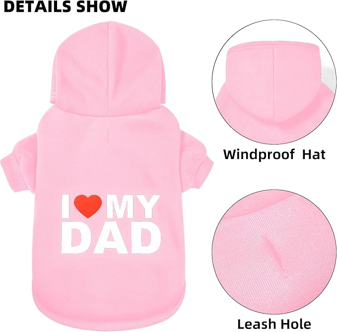 GreenJoy Dog Sweater Dog Hoodie Cold Weather Dog Coat Hooded Sweatshirt for Puppies,Cats, Small Medium Large Dogs (Pink(I Love My Dad), Large)