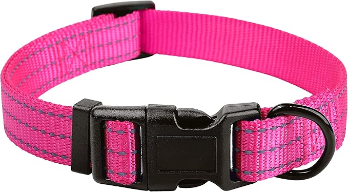 Mile High Life Dog Collar | Nylon Reflective Dog Collars | Light Weight Puppy Collars | Pink Dog Collars for Small Dogs (Solid Pink, Small)