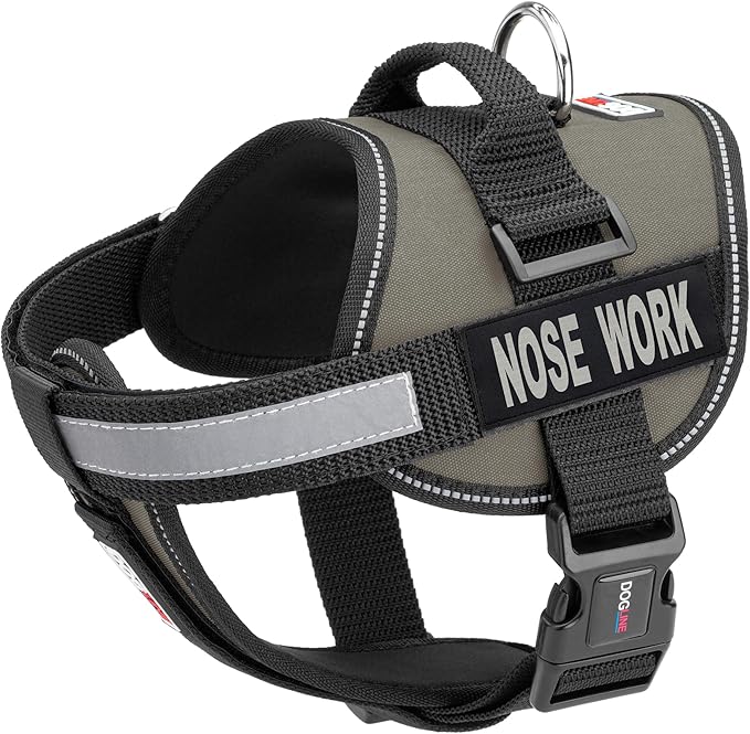 Dogline Unimax Dog Harness Vest with Nose Work Patches Reflective No-Pull, Adjustable Straps, Breathable Neoprene for Medical, Service, Identification and Training Dogs Girth 15 to 19" Gray