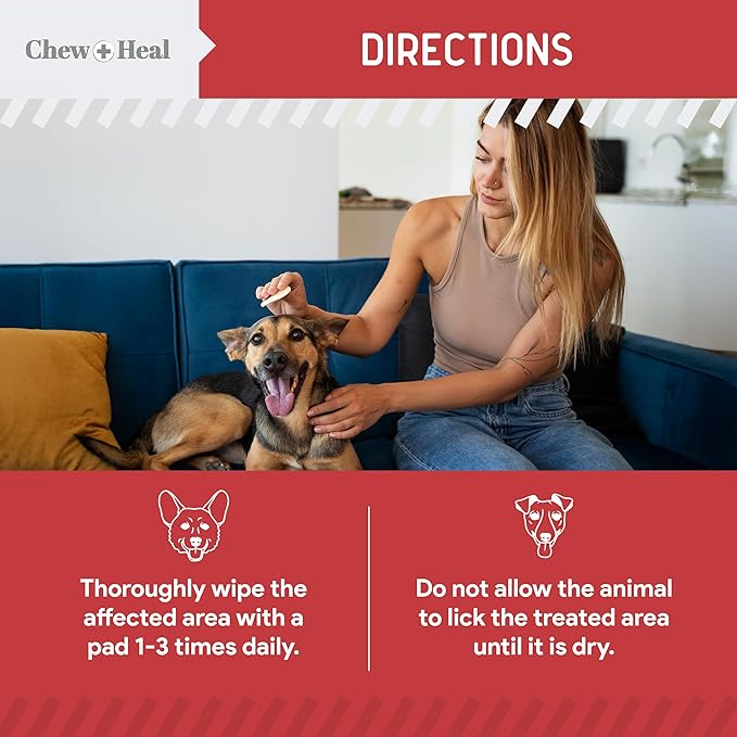 Chew + Heal Labs Dog Paw Wipes Antibacterial 50 Count - Antifungal Wipes for Dogs with 2% Chlorhexidine and 1% Ketoconazole - Good for All Breeds - Made in The USA