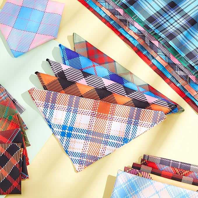 Amylove 120 Pcs Dog Bandanas Bulk Holiday Triangle Dog Pack Puppy Kerchief Bandana Adjustable Pet Scarf for Pet Cat Costume Accessories Decor(Plaid)