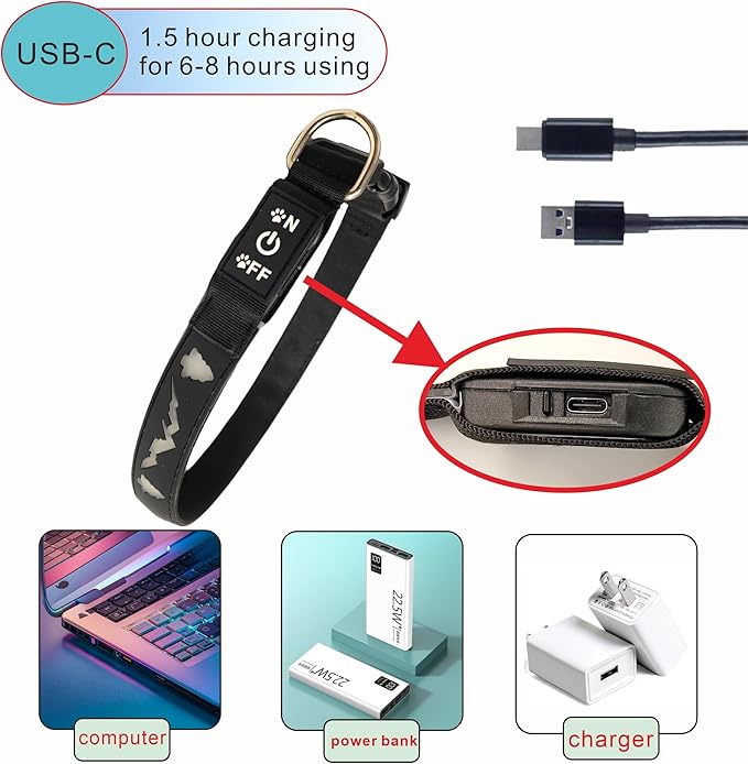 LED Dog Collar, 15 Light Modes, USB-C Rechargeable, Silicone Material, Adjustable Size, (Purple Pro, S(7.87-11.8"))