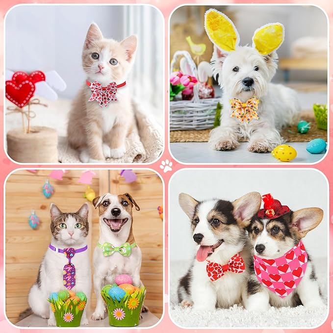 Reginary 120 Pcs Valentine St. Patrick's Day Easter Dog Bandanas Bulk Dog Bows Set Bow Ties Cat Scarf Colorful Washable Triangle Pet Kerchief Cute Bib for Small Medium Large Pets Grooming Accessories