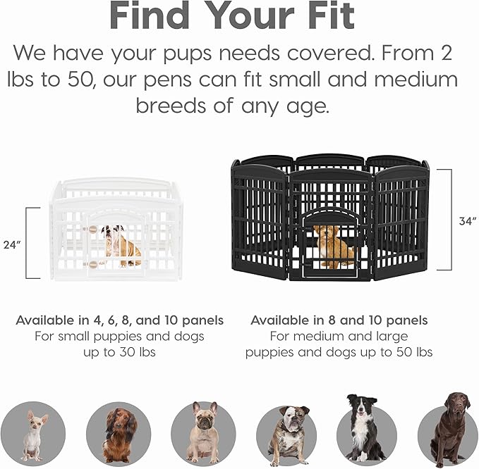 IRIS USA 34" 8-Panel Dog Playpen with Door, 63 x 63 x 35, Puppy Fence, Puppy Playpen, Dog Play Pen Indoors, Pet Fence, Puppies/Small Dogs, Black
