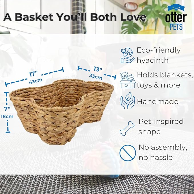 Dog Toy Basket, Hyacinth Cat & Dog Bone Shaped Basket, Wicker Pet Toy Bin Organizer, Dog Toy Storage (17x13 Hyacinth)